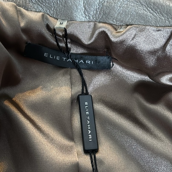 ELIE TAHARI Natalie Jacket Silver Leather Jacket Size Medium - Picture 9 of 11